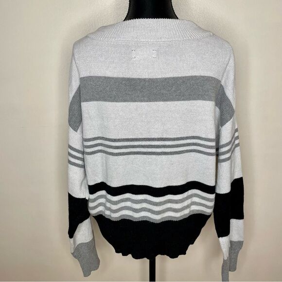 Lucky Brand Stripe Sweater Colorblock Crewneck Pullover Gray Black Size Large - Picture 8 of 11